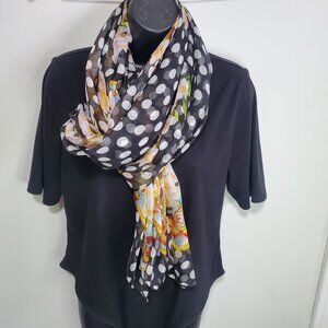 VINTAGE 100% Silk Polka Dot Floral Scarf Shawl Wrap Sheer Retro Pin-Up 72" x 35"